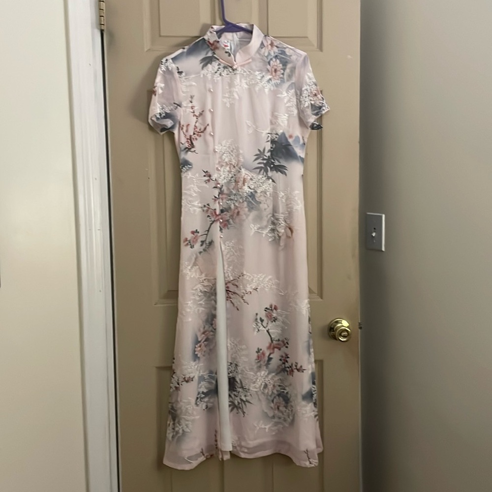 Shanghai Story Chinese Bridal Floral Cheongsam blush pink NWT